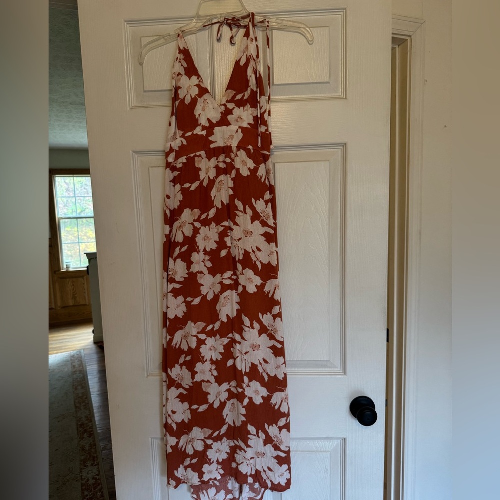 Lulu's Rust and White Floral Maxi Dress